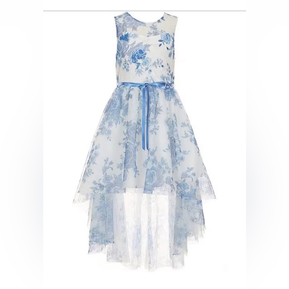 Floral Blue and White High-Low Dress